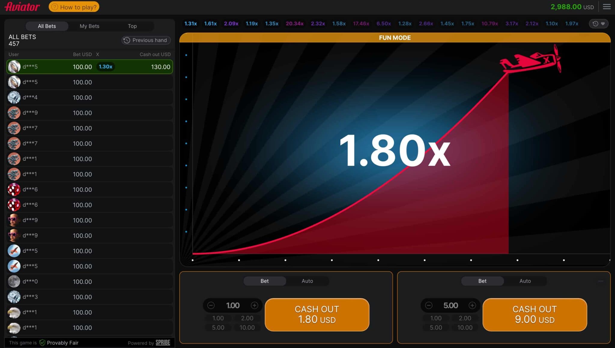 Botão de cashout do Aviator com multiplicador ativo