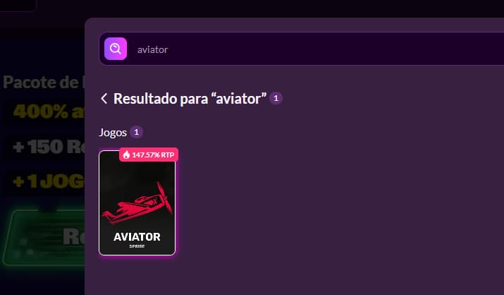 Lobby do casino a destacar o jogo Aviator da Spribe